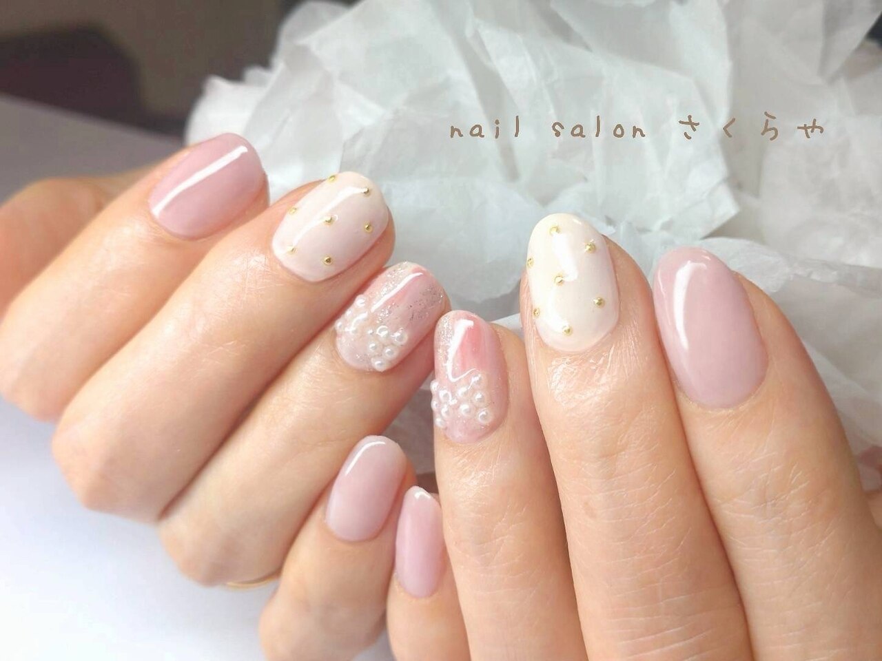 ♡桜とドットで春ネイル♡ ネイルチップ　ハンドメイド ♡桜とドットで春ネイル♡ ネイルチップ ハンドメイド - メルカリ
