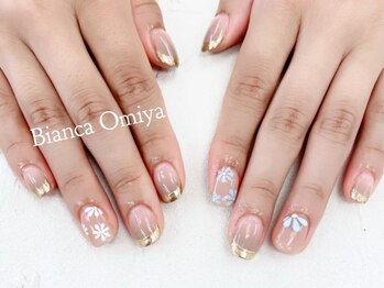 ビアンカ ネイルサロン 大宮店(Bianca)/手描きフラワー☆ミラーフレンチ