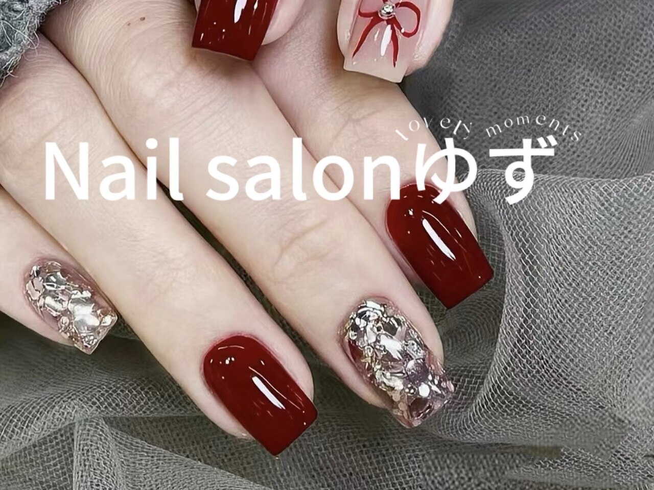 2025年-2026年冬トレンド】リボン ブライダル ハンドのネイルデザイン