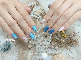 ミラー花ネイル持ち込みデザイン