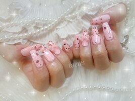 リボン×ヒョウ柄ネイル