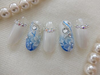 ネイルサロンミキ 横浜(MIKI)/レースパラ青豪華手描きフラワー