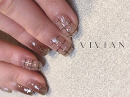 チェックネイル　ミラーフレンチ