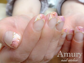 アミュリー ネイル アトリエ(Amury nail atelier)/水彩フラワーフレンチネイル♪