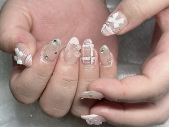 ネイルズバー 新宿店(Nails Bar)/ピンクチェックリボンネイル