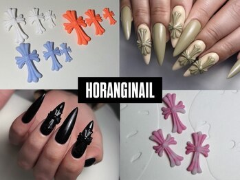 ホランイネイル(HORANGI NAIL)の写真/【90分持ち込みアート¥9600～】SNSで話題のでかクロスも◎天王寺で希少!海外直輸入パーツで貴方だけの指先*