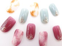 ネイルサロン クイール 小山店(NAIL SALON QUILL)/ワンカラー+タイダイ+ラメ