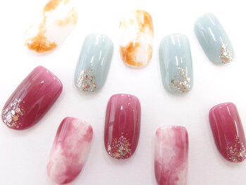 ネイルサロン クイール 小山店(NAIL SALON QUILL)/ワンカラー+タイダイ+ラメ