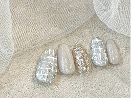 ホワイトツイ-ド/グレ-/冬ネイル