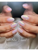 シーズネイル 那覇店(She's nail)/乳白色×オーロラミラーネイル