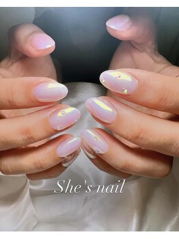 シーズネイル 那覇店(She's nail)/乳白色×オーロラミラーネイル