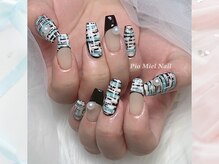 ピオミエルネイル 新宿(pio miel nail)/ベージュ×スクエア×ツイード