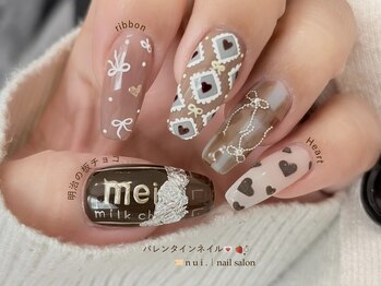 n u i. | nail salon 下北沢【パラジェル・フィルイン・持ち込み・長さだし】/バレンタインネイル　手描き