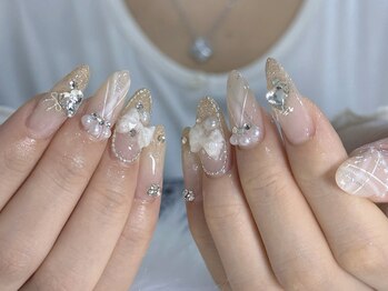 ネイルズバー 新宿店(Nails Bar)/ミルキーホワイトリボンネイル