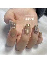 フォーユーネイル(4U nail)/ミラーフレンチ インクフラワー