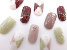 ネイルサロン クイール 小山店(NAIL SALON QUILL)/ワンカラー+アーガイル柄+ラメ