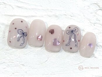 ネイルメゾン 池袋店(NAIL MAISON)/ピンクホロ手描きリボン¥10550