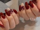 ワインレッドリボンネイル