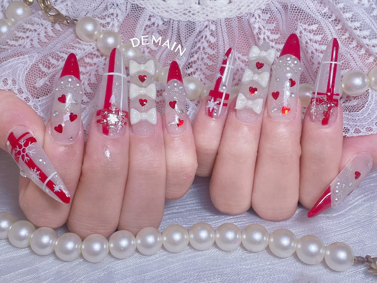 ネイルチップ 量産型 ツイード 赤 推しネイル なまえ オーダーネイル #114 量産型 地雷 ジェルネイルチップ ツイード レッド 赤 推しカラー