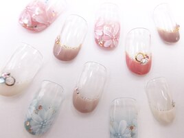 フレンチ+グラデ+フラワー