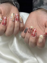 赤チェックネイル