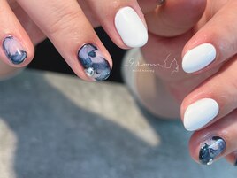 white and blue design.