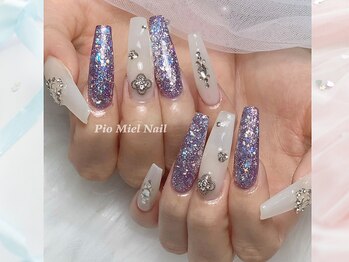 ピオミエルネイル 新宿(pio miel nail)/パープルラメ×ホワイトビジュー