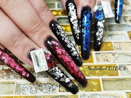 スカルプ、ちぐはぐ、青、赤