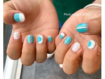 プルースラウンジ トウキョウ(Plus Lounge TOKYO)/水色ネイル♪手書きアート