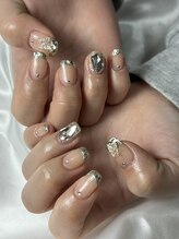 フラワーズネイル(flowers nail)/ガーリー/ガラスフレンチ