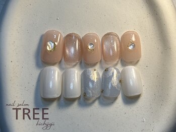 【新作】ベージュパールネイル