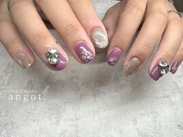 パープル×ビジューネイル
