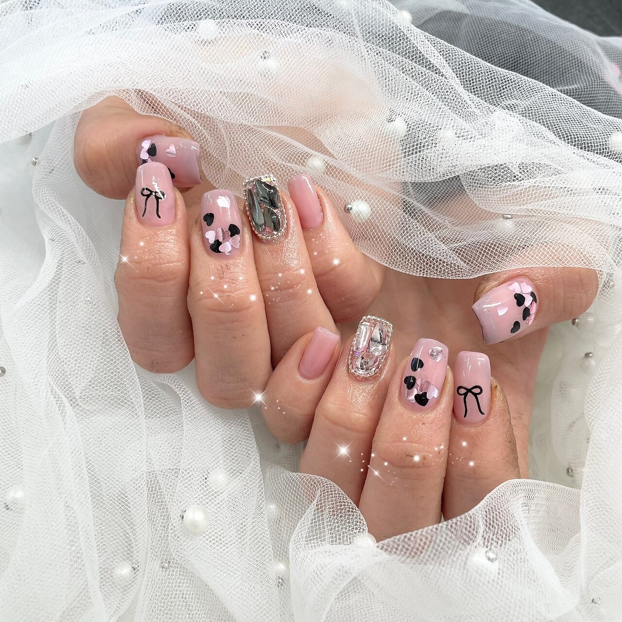 32］ネイルチップ ハートネイル バレンタイン ホログラム カワイイ