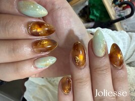 琥珀カラー×ミントネイル