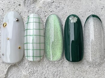 フリークネイル(FREAK Nail)/チェック花グリーン ¥8500