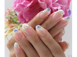 大人気手描きフラワー白青黄色紫