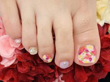 ダブルネイル(Double Nail)/【ほり】フットネイル☆お花畑