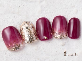 アイネイルズ 横浜WEST店(I-nails)/ボルドーゴールドネイル　7480円