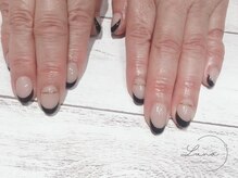 ネイルアンドまつ毛エクステ ルーナ イオン相模原店/ブラックフレンチ×リングネイル