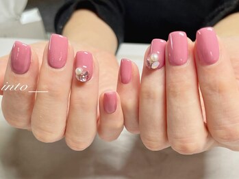 ネイルサロン イントゥ(into_)/ピンク　ワンカラー　ビジュー
