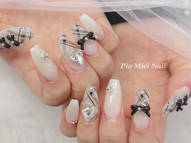 チェック×リボン×ハートネイル