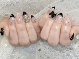 黒フレンチ×リボンネイル♪