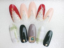 ネイルサロン あかねいろ/秋冬　クリスマス　チェック柄　