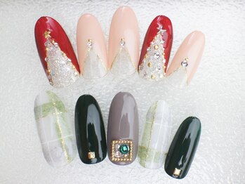 ネイルサロン あかねいろ/秋冬 クリスマス チェック柄