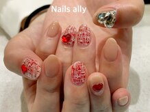 ネイルズアリー 立川店(Nails ally)/ツイード×ハート×スワロ×秋冬