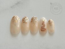 オレンジスティック/クリスマスネイルゴールドツリー