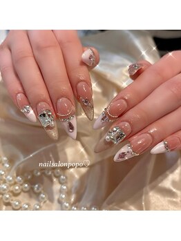 nail salon popo 新宿三丁目2号店　〈韓国ネイル×ワンホンネイル×長さだし〉/ゴージャスネイル