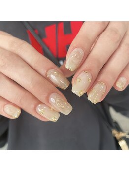 ミントリーフ バイ リート(Mint leaf by Reat)/シアーベージュ×フラワーネイル