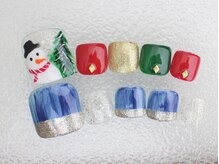 ネイルサロン あかねいろ/秋冬フット　クリスマス　手描き