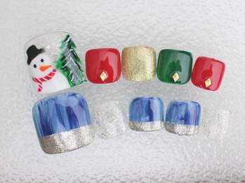 ネイルサロン あかねいろ/秋冬フット クリスマス 手描き